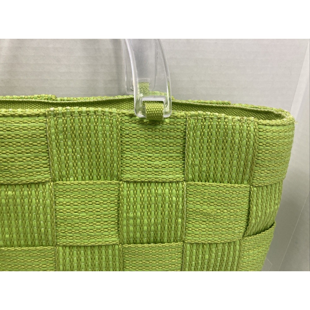 Vtg M&G Bertini Italy Seatbelt Woven Handbag Purse Lucite Handles Lime Green - Picture 5 of 15